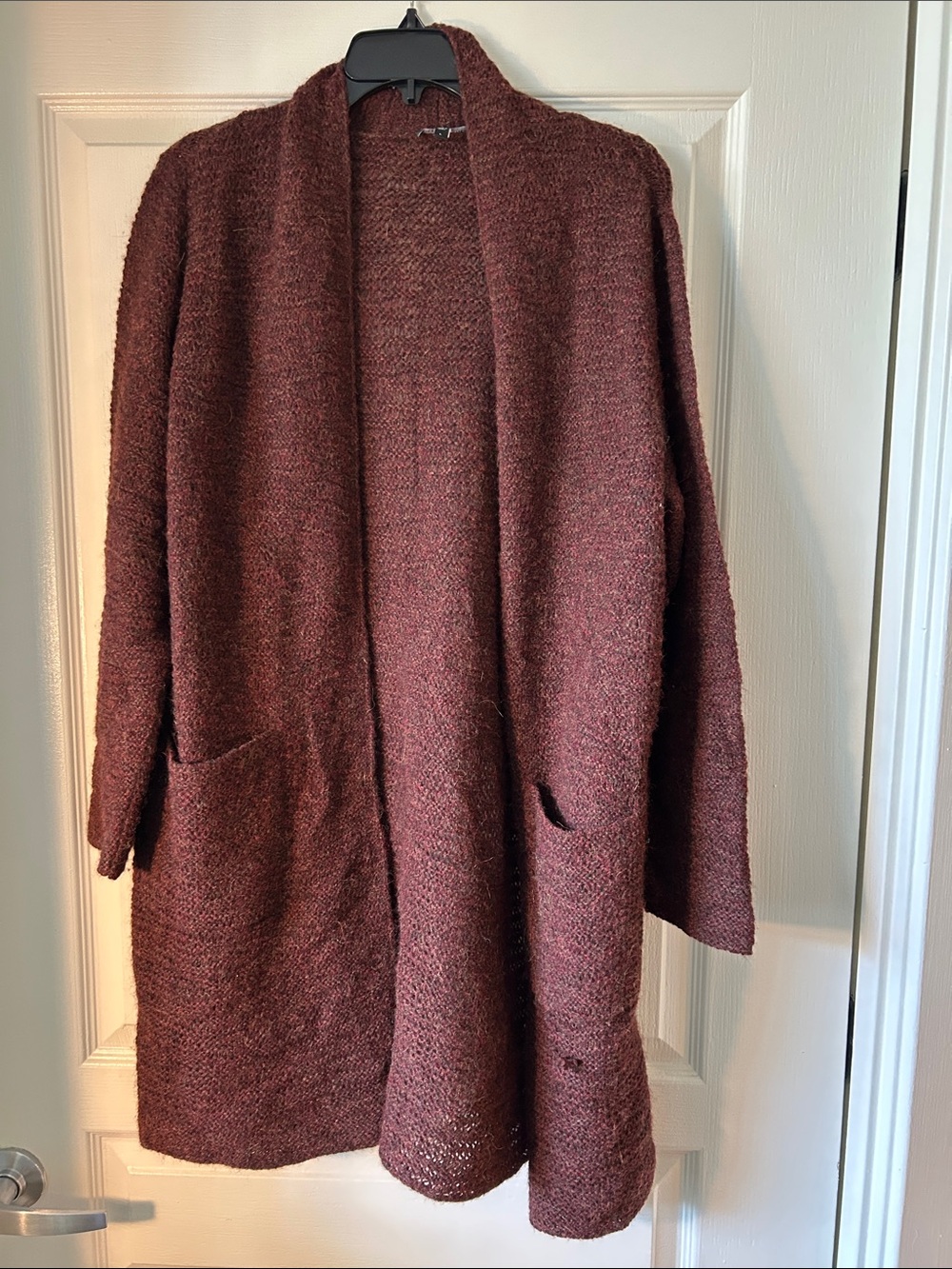 Eileen Fisher Open-Front Maroon Knit Cardigan